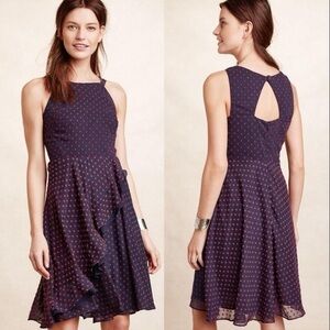 Eva Franco Navy & Red Textured Polka Dot Fit & Flare Dress Keyhole Back Size 6